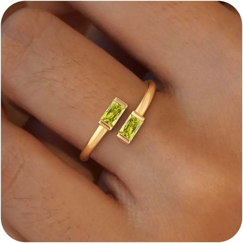 Honsny Gold Birthstone Rings for Women Non Tarnish 14K Gold Plated Adjustable Emerald Ring Cubic Zirconia Gemstone Promise Ring for Her Engagement Personalized Waterproof Jewelry Gifts for Birthday - Image 1